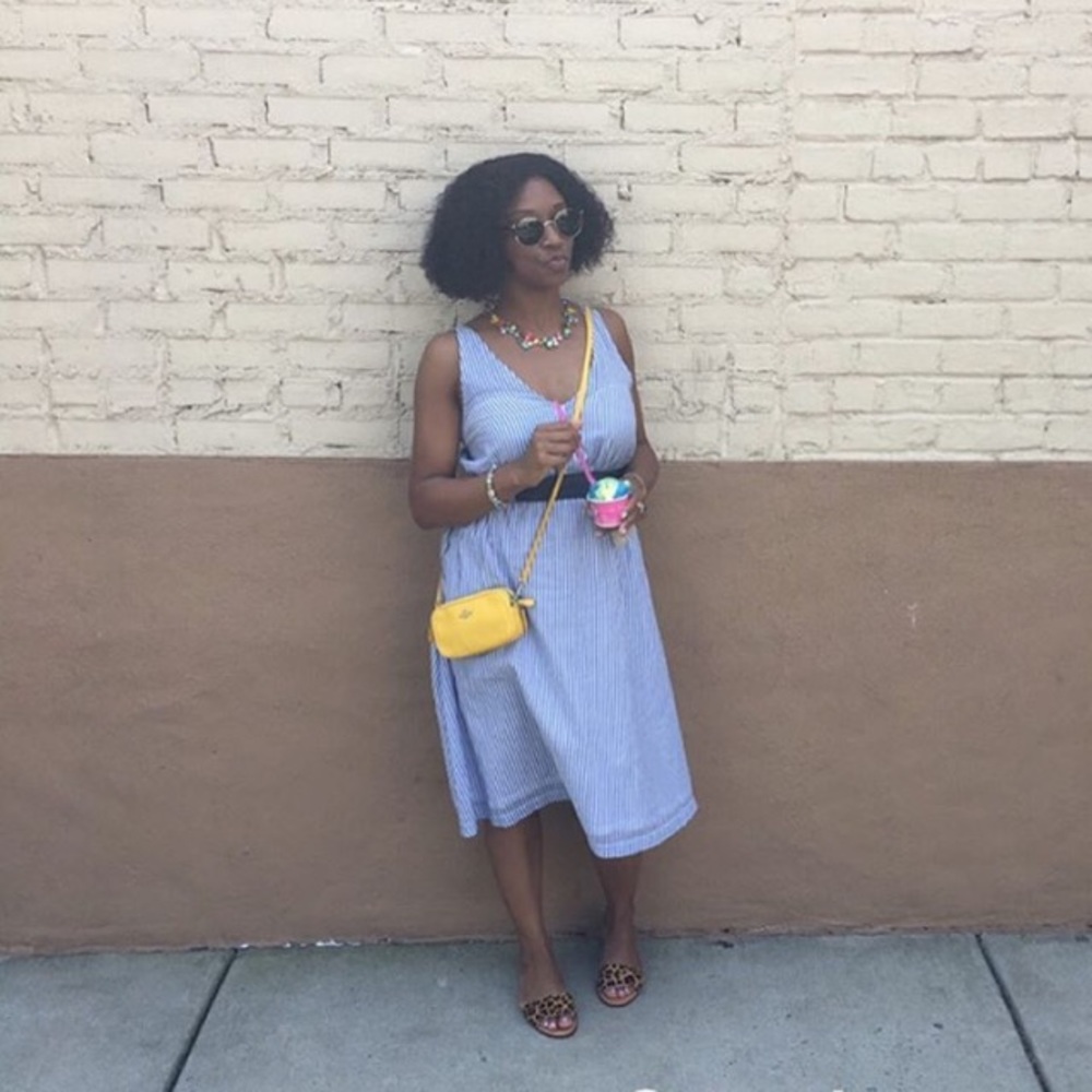 J. Crew Striped A-line Midi Dress